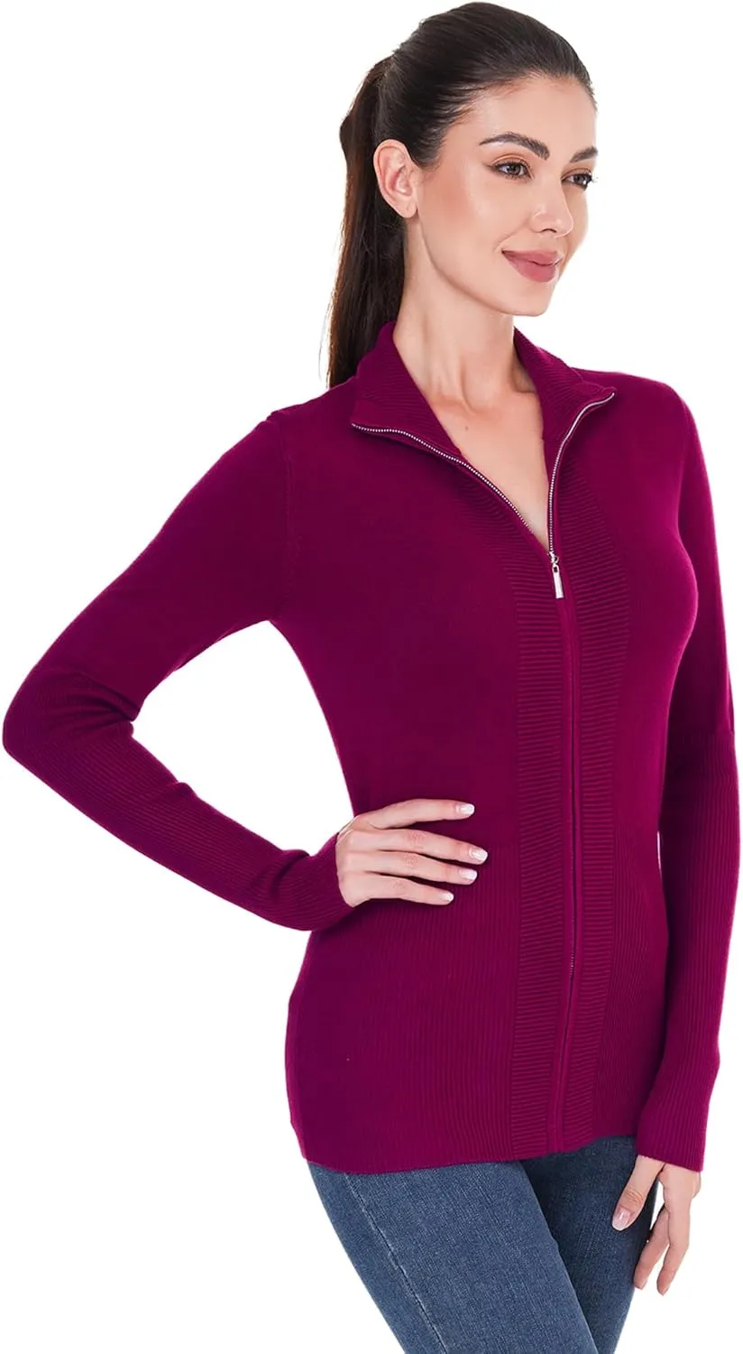 AmlieBoutik Women Stand Collar Zip up Knit Long Sleeve Cardigan Sweater Jackets