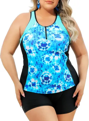 Angel season Plus Size Tankini Swimsuits Tops for Women Swim Top Only Tummy Control Bathing Suits Zippered Swimswear