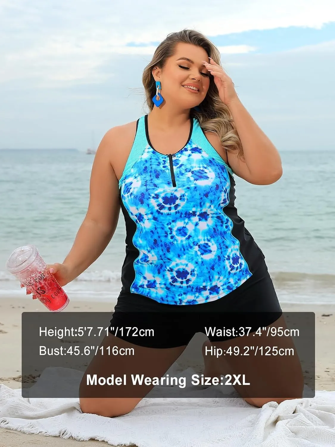 Angel season Plus Size Tankini Swimsuits Tops for Women Swim Top Only Tummy Control Bathing Suits Zippered Swimswear