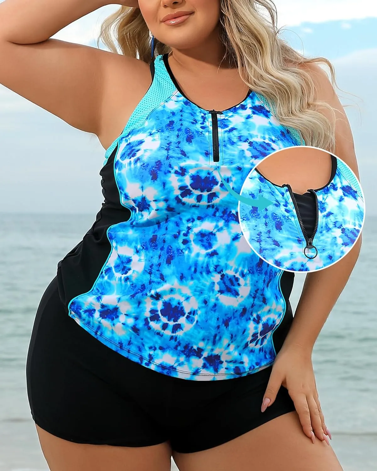 Angel season Plus Size Tankini Swimsuits Tops for Women Swim Top Only Tummy Control Bathing Suits Zippered Swimswear