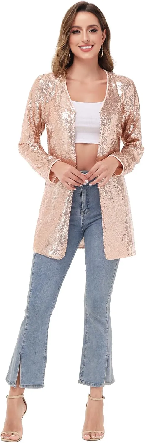 Anna-Kaci Women's Open Front Sequin Coat Las Vegas Blazer Party Club Cocktail Jacket Outerwear