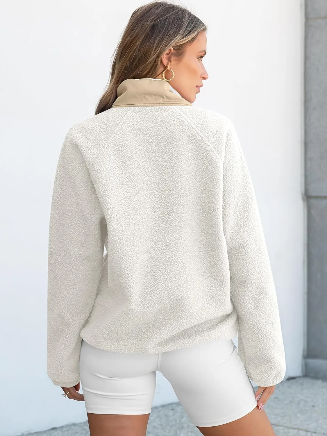 ANRABESS Women Fleece Sherpa Pullover Sweatshirt Cropped Loose Fuzzy Jacket Soft Button Down Winter Outerwear with Pockets