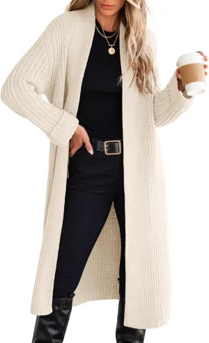 ANRABESS Women Knit Long Cardigan Long Sleeve Open Front Lapel Oversized Sweater Coat 2025 Fall Duster Outerwear Clothes