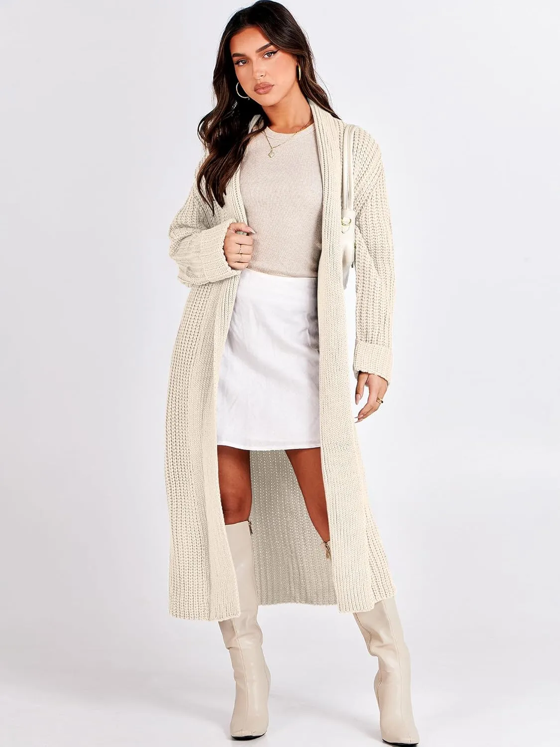 ANRABESS Women Knit Long Cardigan Long Sleeve Open Front Lapel Oversized Sweater Coat 2025 Fall Duster Outerwear Clothes
