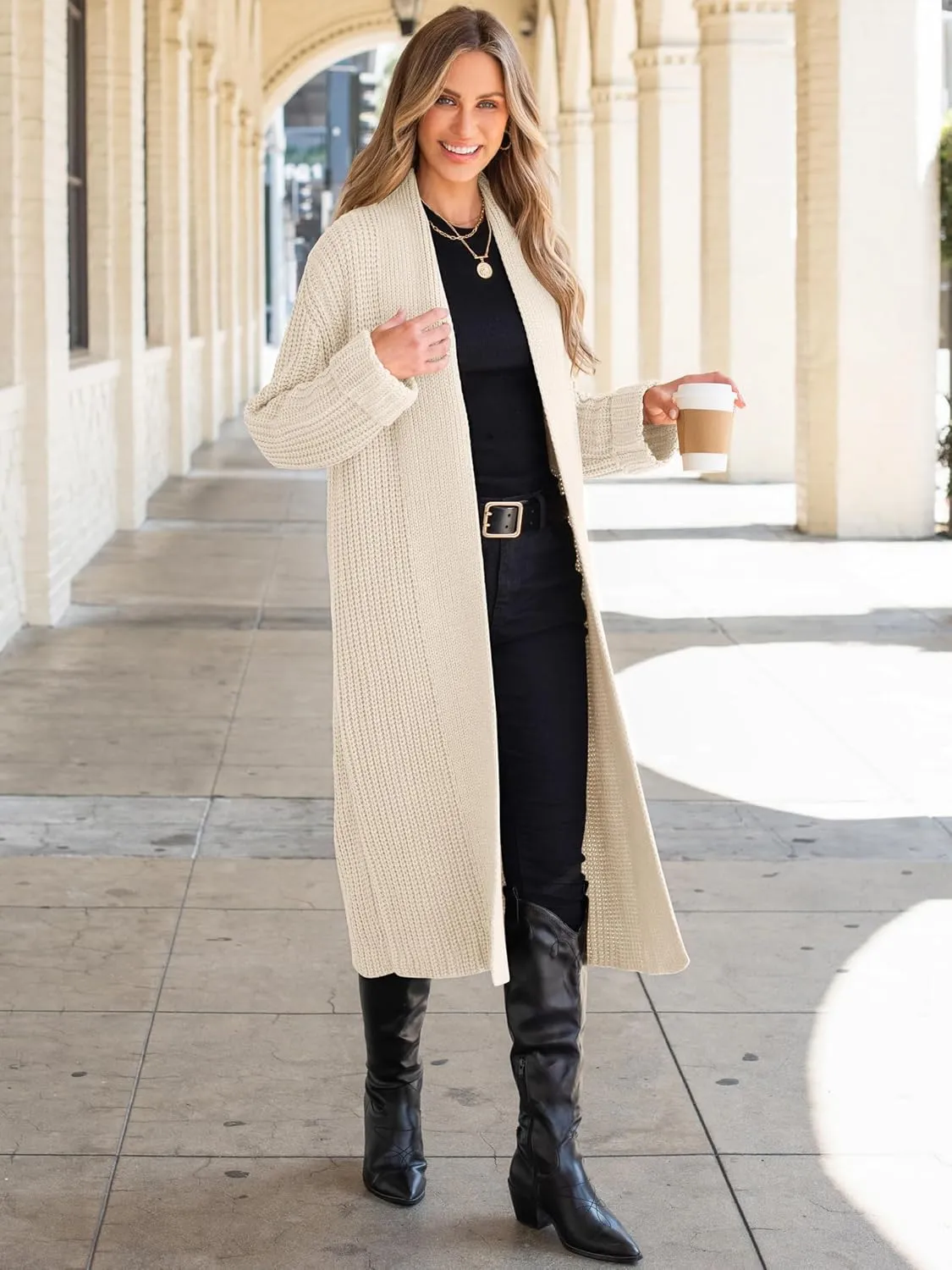 ANRABESS Women Knit Long Cardigan Long Sleeve Open Front Lapel Oversized Sweater Coat 2025 Fall Duster Outerwear Clothes