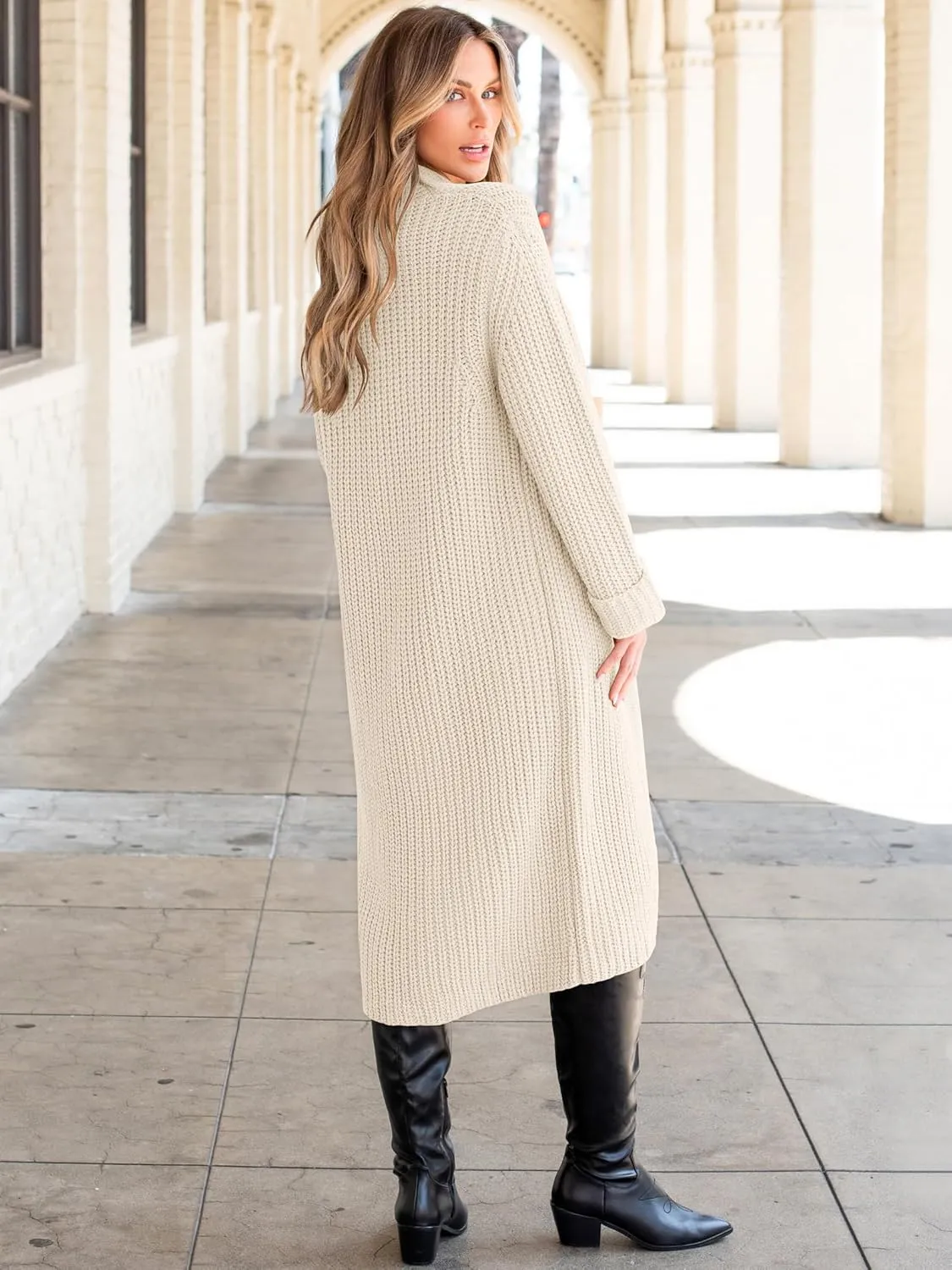 ANRABESS Women Knit Long Cardigan Long Sleeve Open Front Lapel Oversized Sweater Coat 2025 Fall Duster Outerwear Clothes