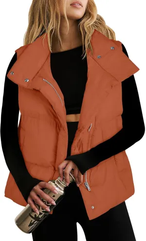 ANRABESS Women Puffer Vest Sleeveless Zip Up Stand Collar Quilted Lightweight Jacket Winter Warm Puffer Padded Down Outerwear