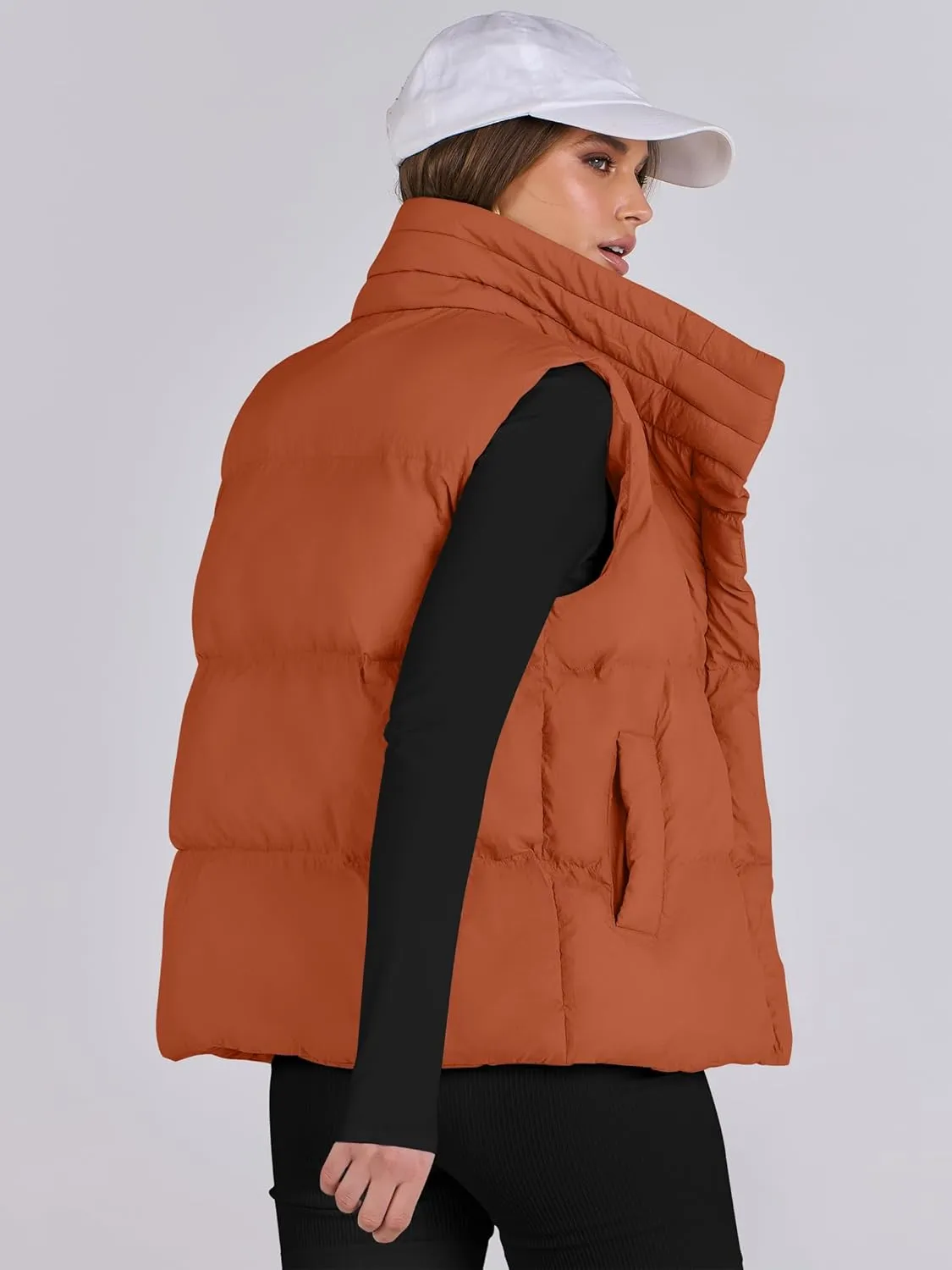 ANRABESS Women Puffer Vest Sleeveless Zip Up Stand Collar Quilted Lightweight Jacket Winter Warm Puffer Padded Down Outerwear