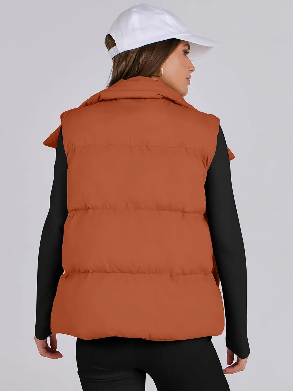 ANRABESS Women Puffer Vest Sleeveless Zip Up Stand Collar Quilted Lightweight Jacket Winter Warm Puffer Padded Down Outerwear