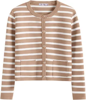 ANRABESS Women Striped Cardigan Sweaters Button Down Cropped Knit Lady Jackets Coat 2025 Fall Outfits Spring Trendy Clothes