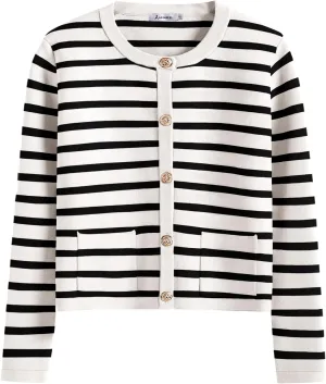 ANRABESS Women Striped Cardigan Sweaters Button Down Cropped Knit Lady Jackets Coat 2025 Fall Outfits Spring Trendy Clothes