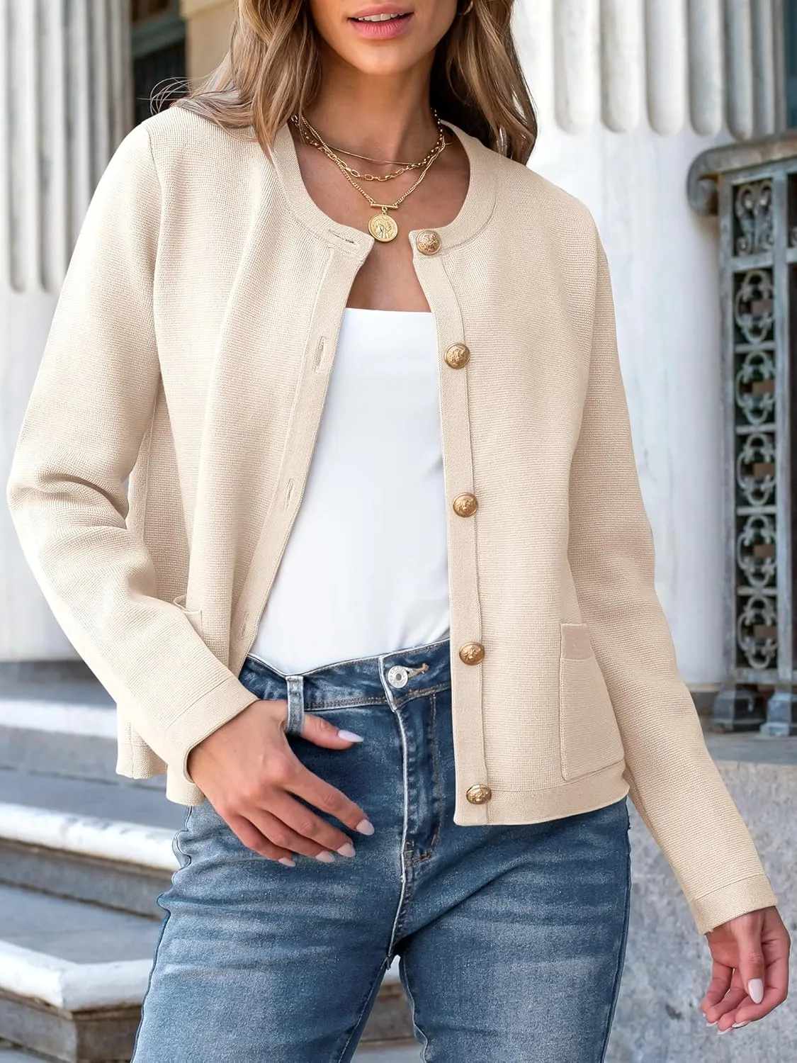 ANRABESS Women Striped Cardigan Sweaters Button Down Cropped Knit Lady Jackets Coat 2025 Fall Outfits Spring Trendy Clothes