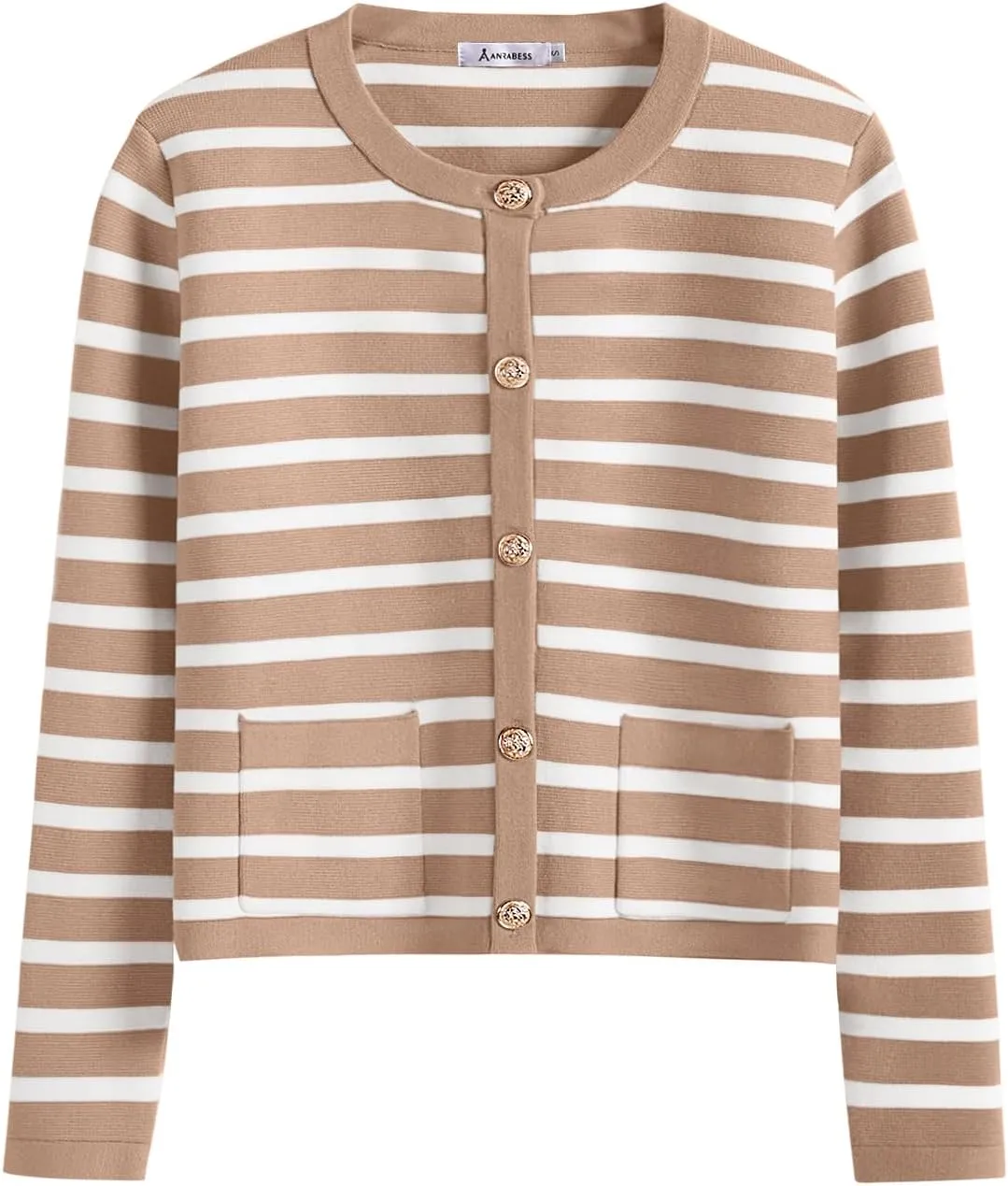 ANRABESS Women Striped Cardigan Sweaters Button Down Cropped Knit Lady Jackets Coat 2025 Fall Outfits Spring Trendy Clothes