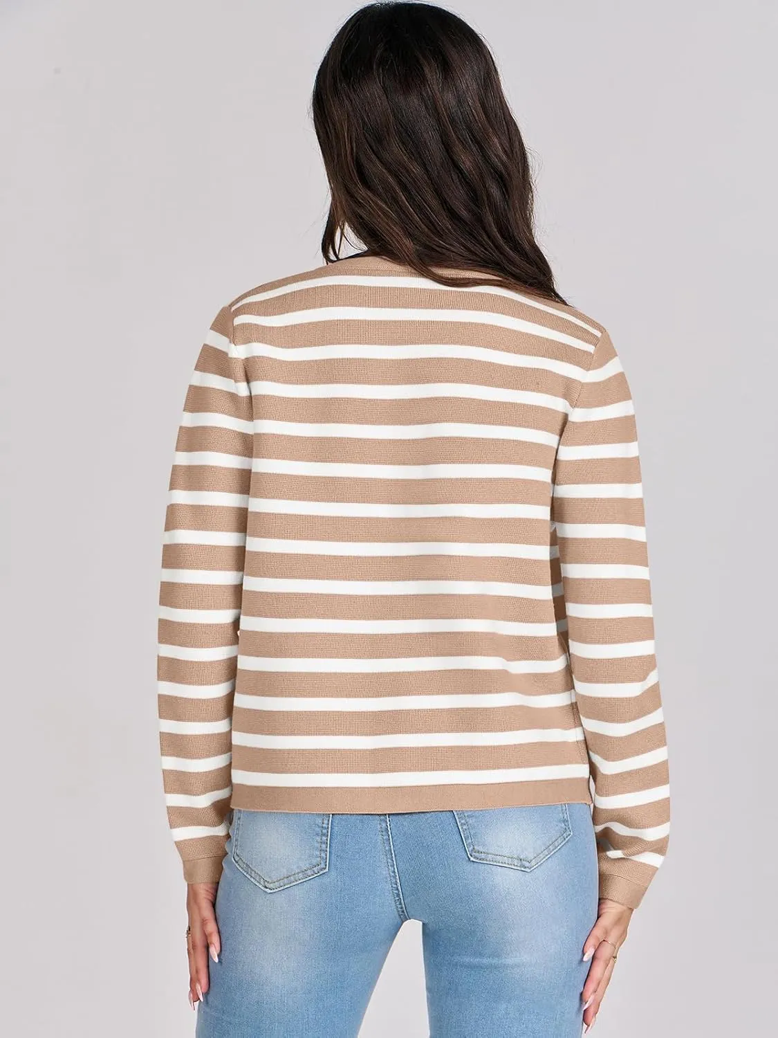 ANRABESS Women Striped Cardigan Sweaters Button Down Cropped Knit Lady Jackets Coat 2025 Fall Outfits Spring Trendy Clothes