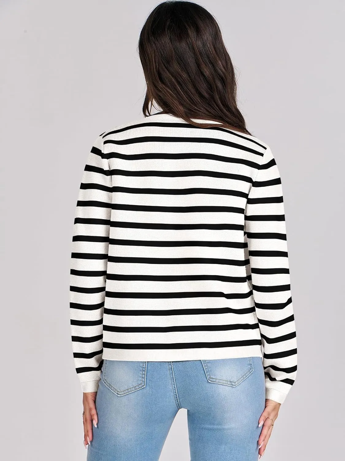 ANRABESS Women Striped Cardigan Sweaters Button Down Cropped Knit Lady Jackets Coat 2025 Fall Outfits Spring Trendy Clothes