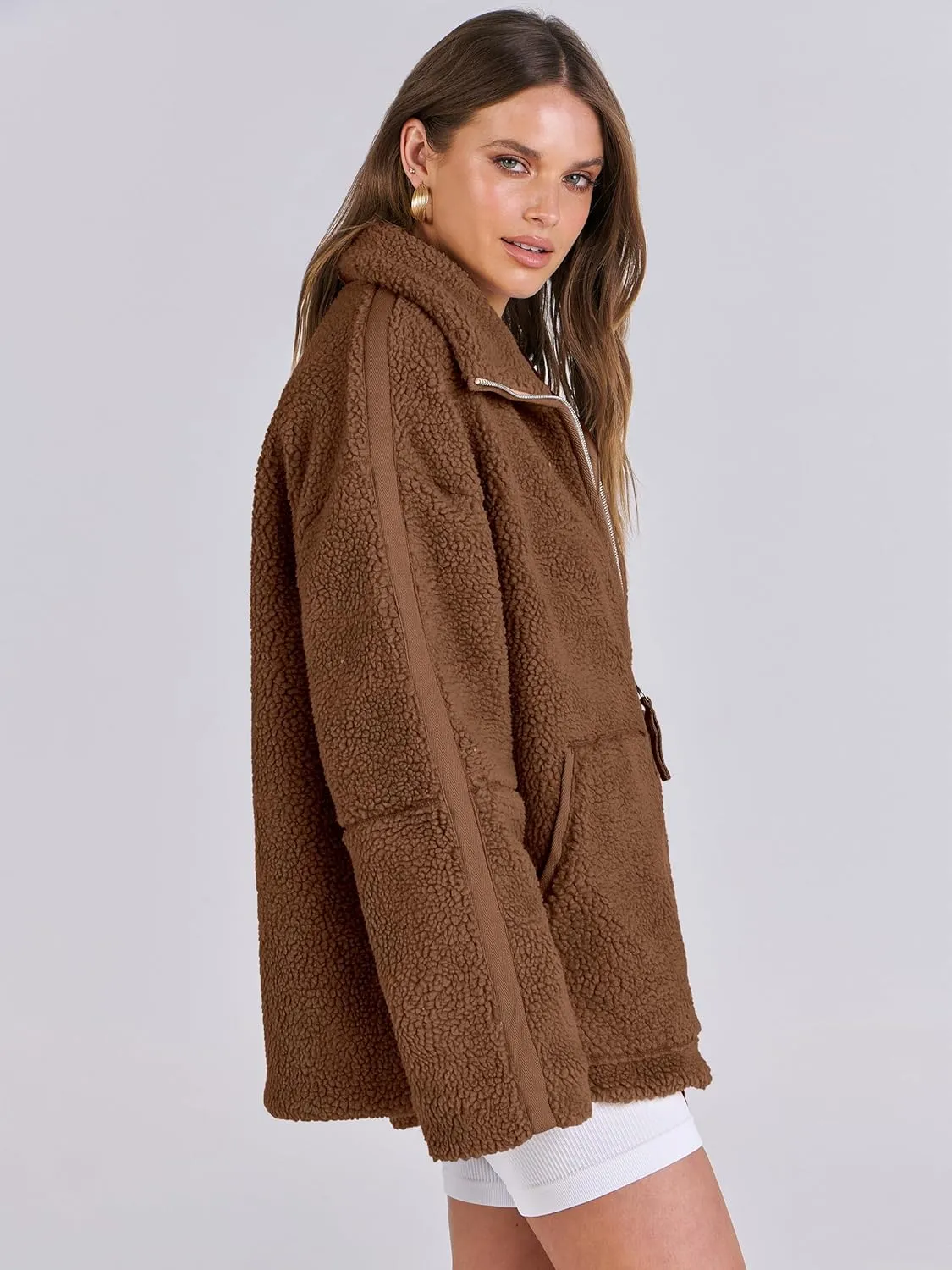 ANRABESS Womens Fleece Jacket Oversized Zip Up Sherpa Fuzzy Casual Coats Winter Fall Outerwear 2024 Clothes with Pockets
