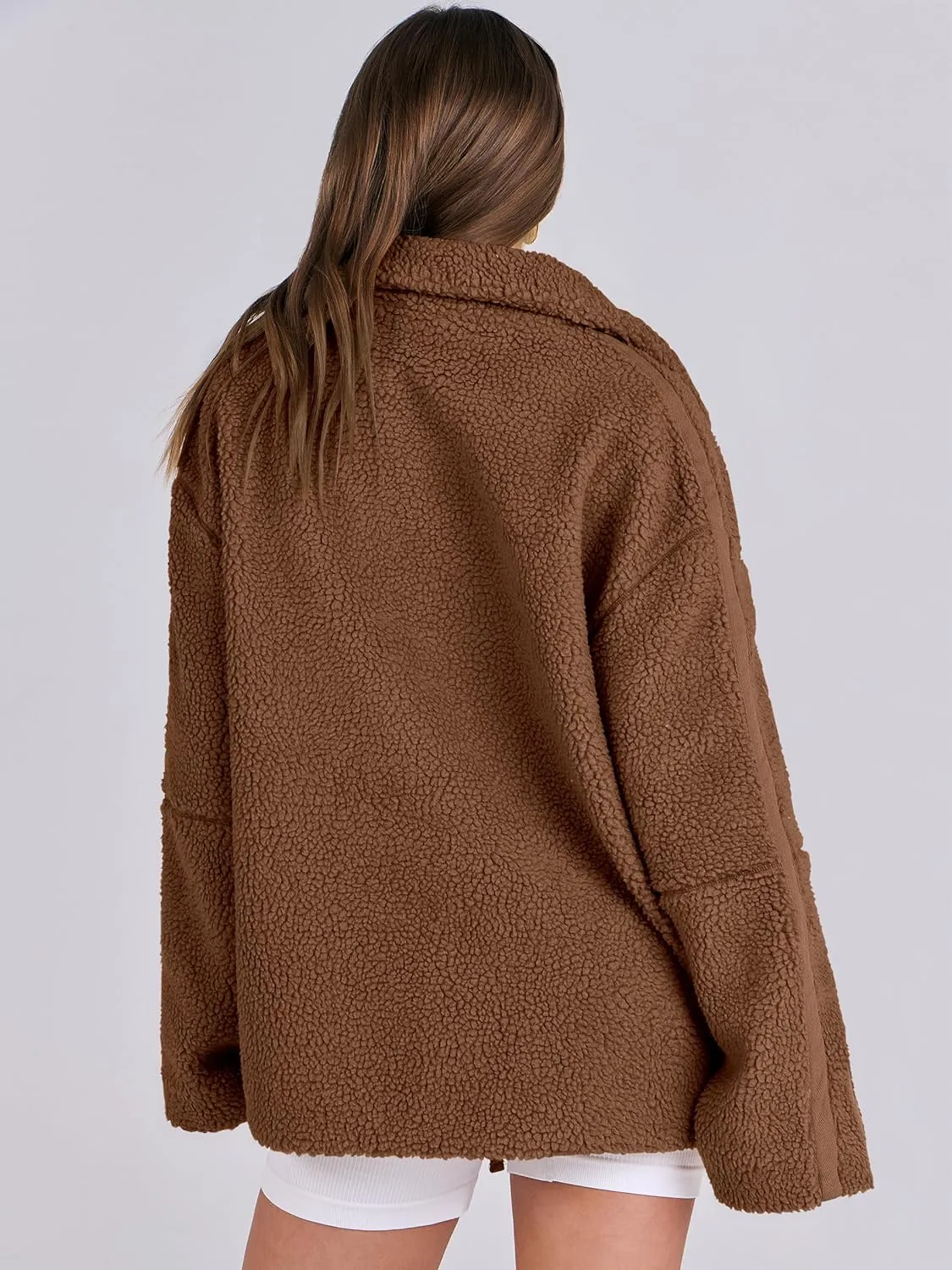 ANRABESS Womens Fleece Jacket Oversized Zip Up Sherpa Fuzzy Casual Coats Winter Fall Outerwear 2024 Clothes with Pockets