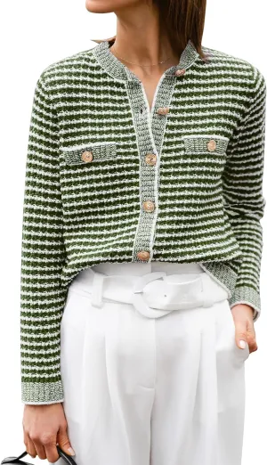 ANRABESS Women's Striped Cardigan Sweaters Casual Long Sleeve Open Front Button Down Knit Cropped Jackets Fall Coat Outerwear