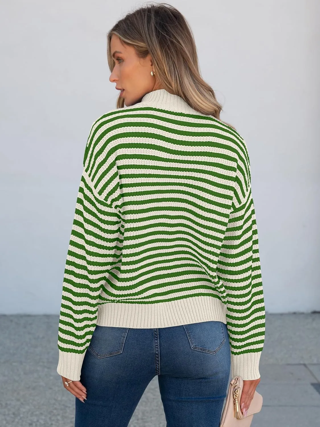 ANRABESS Womens Striped Sweaters Long Sleeve Casual Half Zip Knit Pullover Tops 2024 Fall Comfy Loose Ribbed Sweater