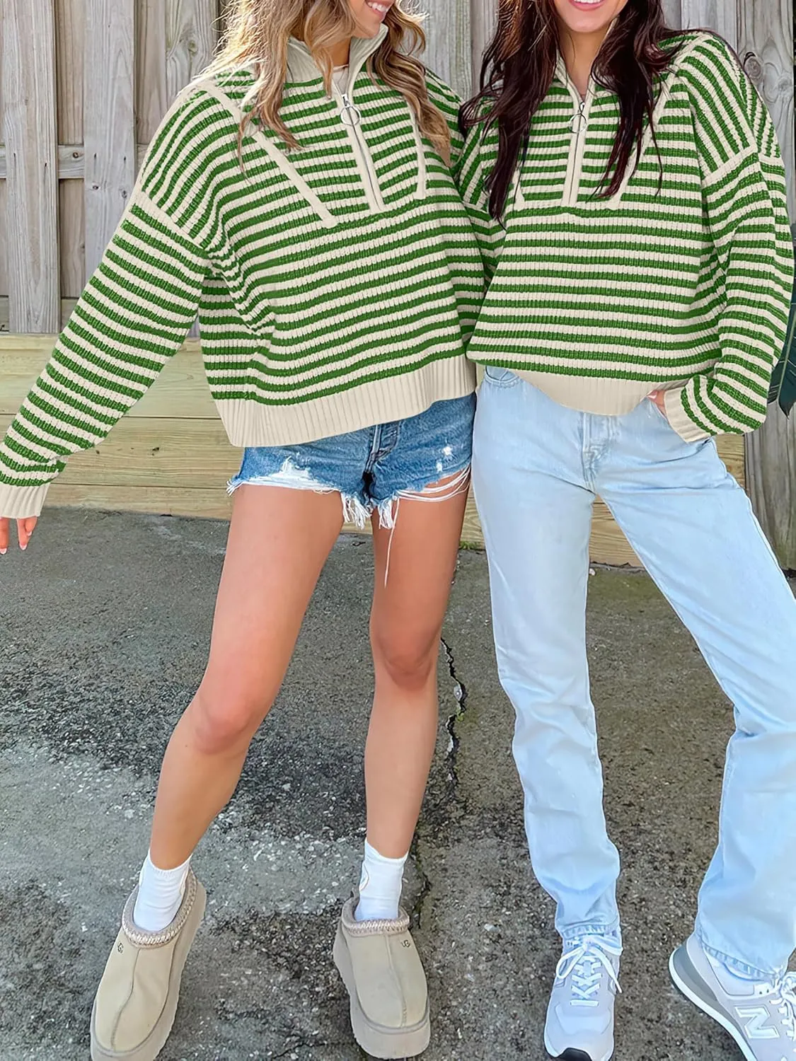 ANRABESS Womens Striped Sweaters Long Sleeve Casual Half Zip Knit Pullover Tops 2024 Fall Comfy Loose Ribbed Sweater