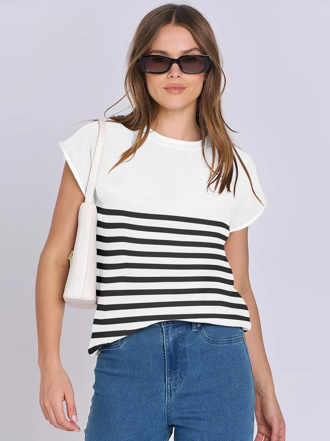 ANRABESS Womens Summer Cap Sleeve Sweater Crewneck Sleeveless Knit Tops Casual Fit Vest 2025 Trendy Tank Top Shirts