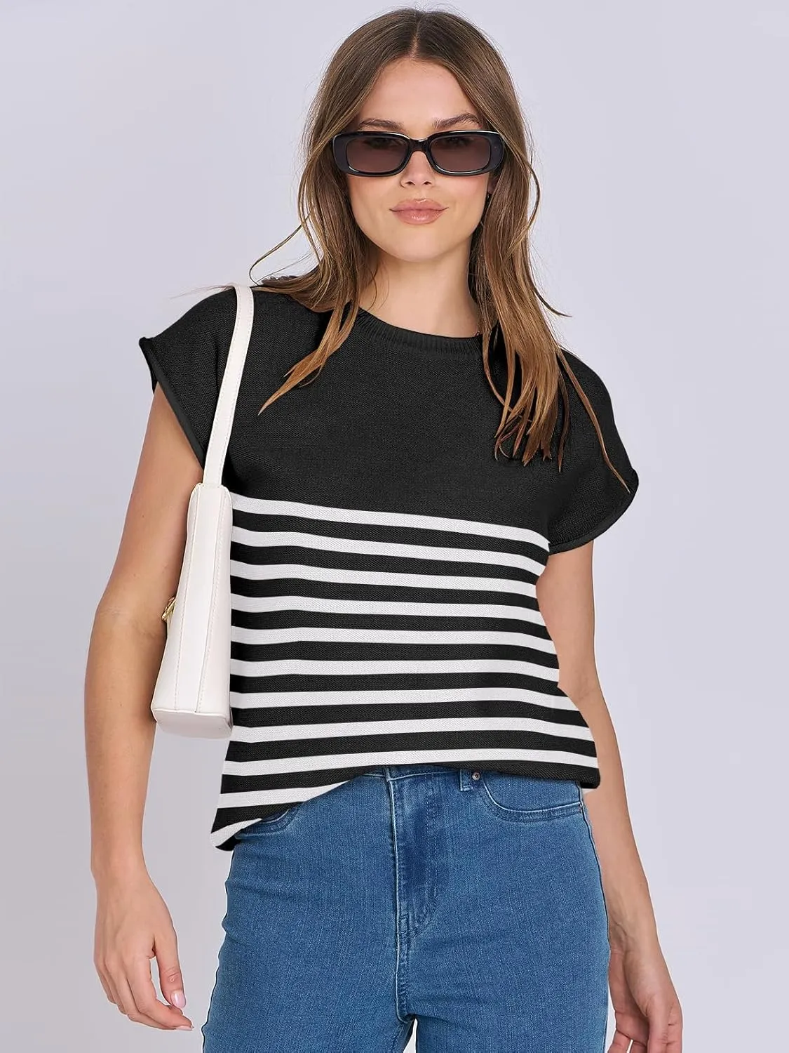 ANRABESS Womens Summer Cap Sleeve Sweater Crewneck Sleeveless Knit Tops Casual Fit Vest 2025 Trendy Tank Top Shirts