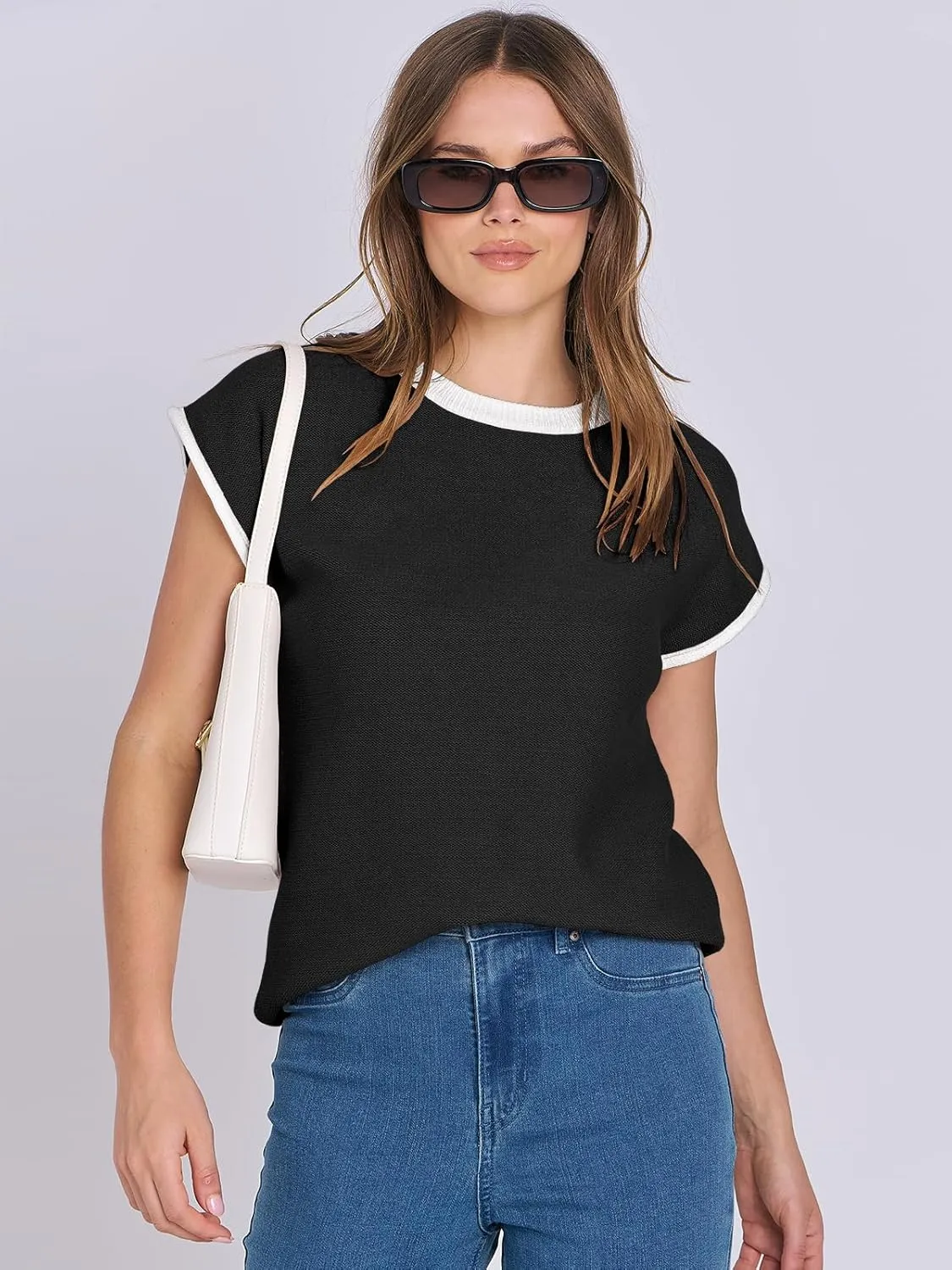 ANRABESS Womens Summer Cap Sleeve Sweater Crewneck Sleeveless Knit Tops Casual Fit Vest 2025 Trendy Tank Top Shirts