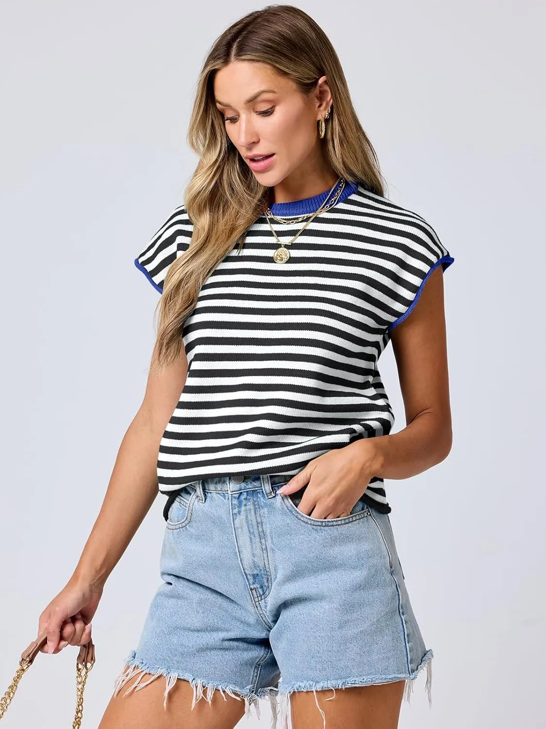 ANRABESS Womens Summer Cap Sleeve Sweater Crewneck Sleeveless Knit Tops Casual Fit Vest 2025 Trendy Tank Top Shirts