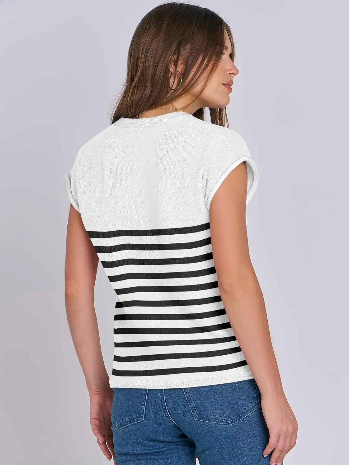 ANRABESS Womens Summer Cap Sleeve Sweater Crewneck Sleeveless Knit Tops Casual Fit Vest 2025 Trendy Tank Top Shirts
