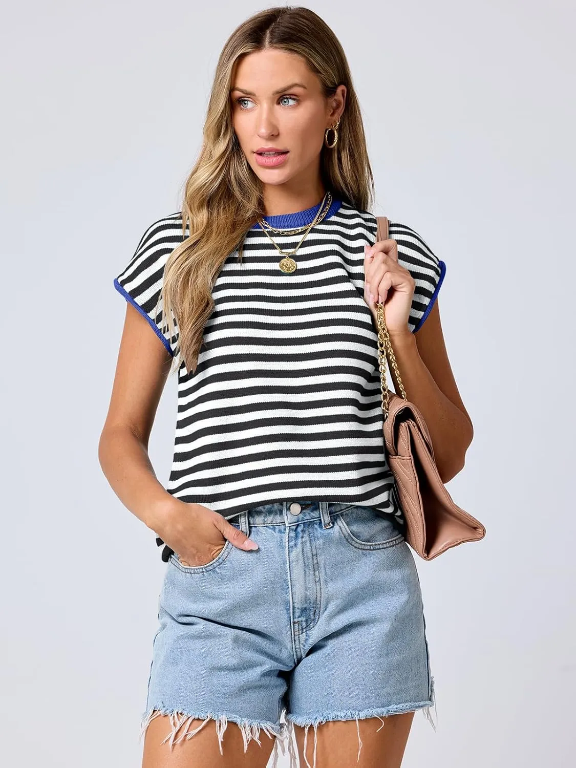 ANRABESS Womens Summer Cap Sleeve Sweater Crewneck Sleeveless Knit Tops Casual Fit Vest 2025 Trendy Tank Top Shirts