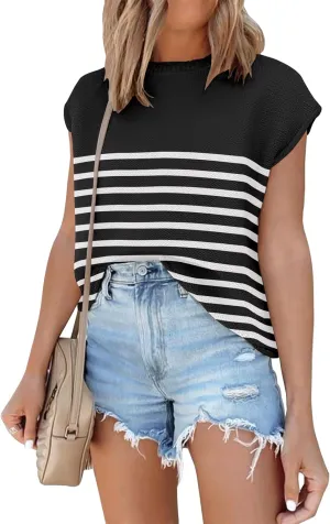 ANRABESS Womens Summer Cap Sleeve Sweater Crewneck Sleeveless Knit Tops Casual Fit Vest 2025 Trendy Tank Top Shirts
