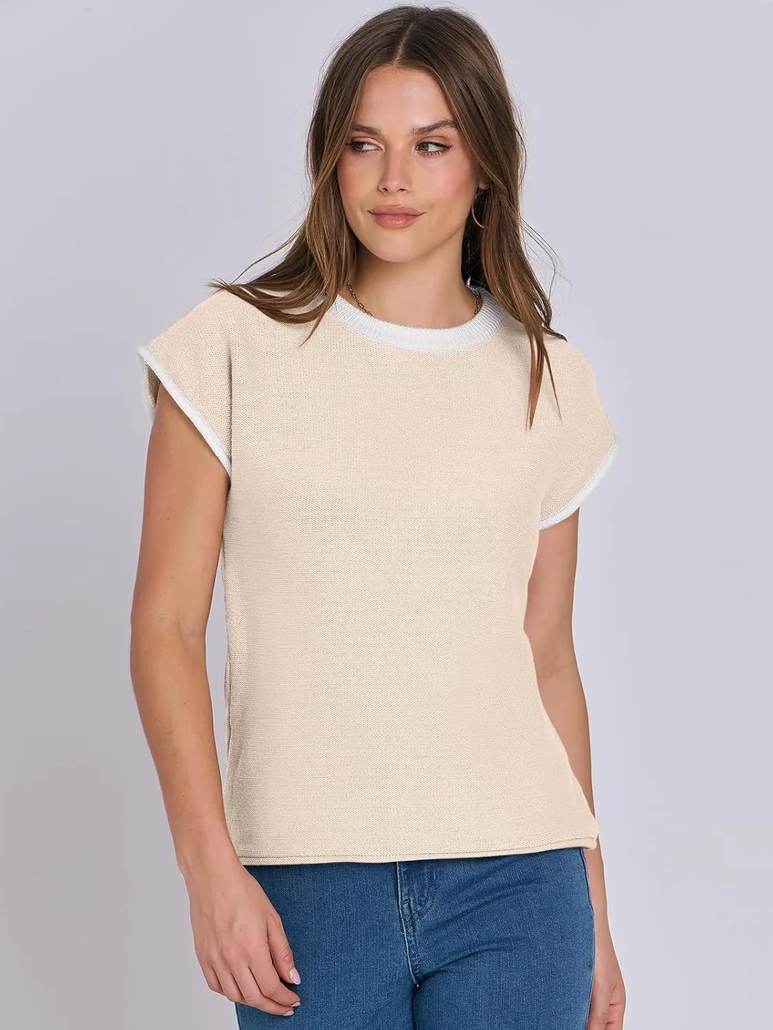 ANRABESS Womens Summer Cap Sleeve Sweater Crewneck Sleeveless Knit Tops Casual Fit Vest 2025 Trendy Tank Top Shirts