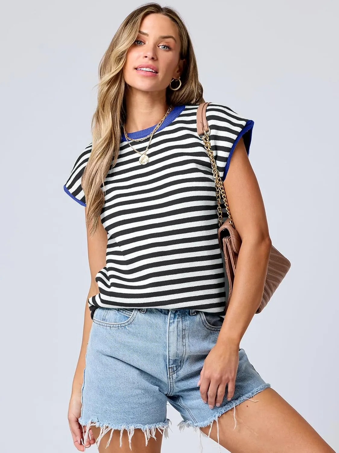 ANRABESS Womens Summer Cap Sleeve Sweater Crewneck Sleeveless Knit Tops Casual Fit Vest 2025 Trendy Tank Top Shirts