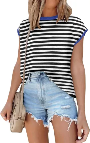 ANRABESS Womens Summer Cap Sleeve Sweater Crewneck Sleeveless Knit Tops Casual Fit Vest 2025 Trendy Tank Top Shirts