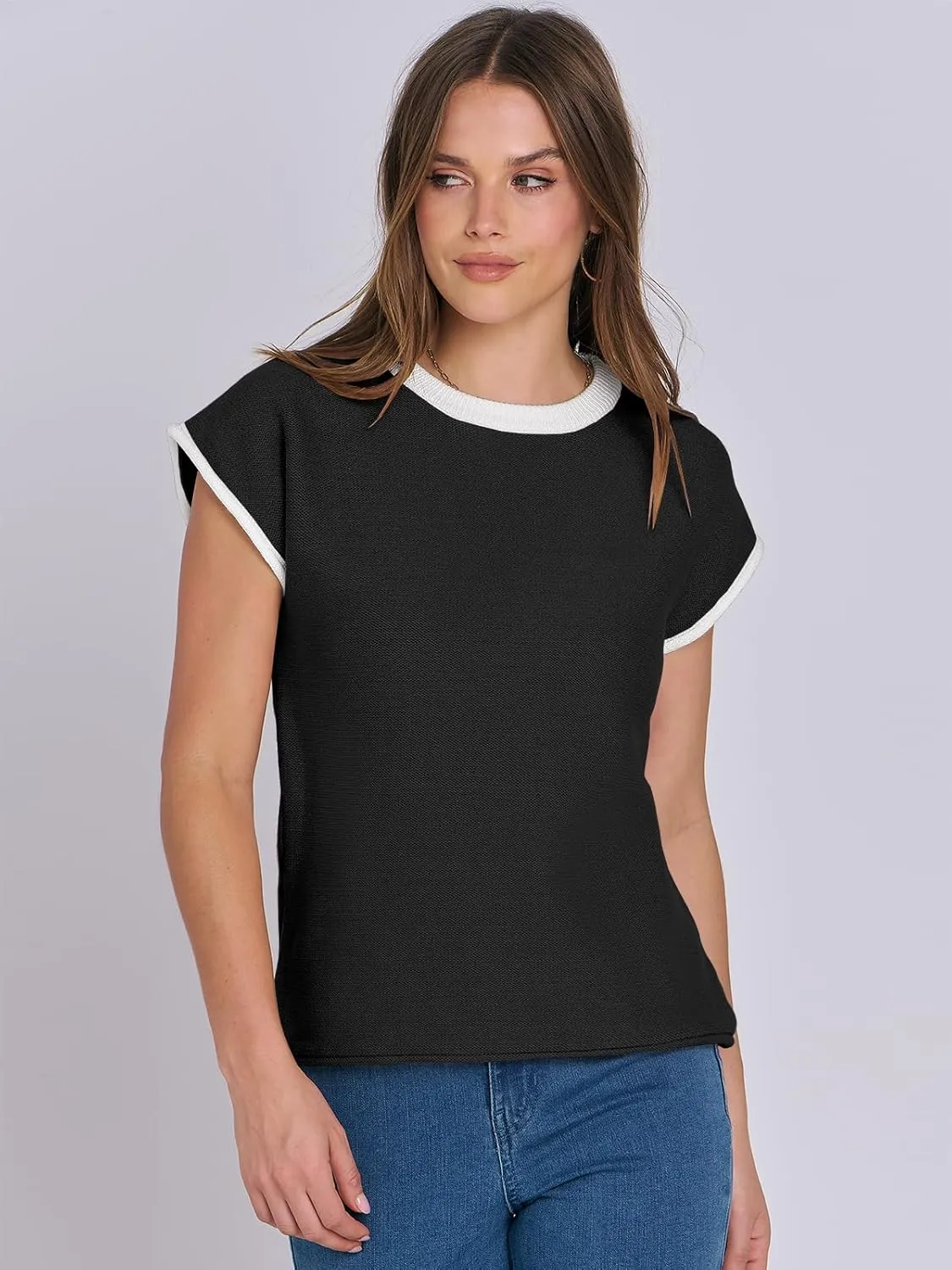 ANRABESS Womens Summer Cap Sleeve Sweater Crewneck Sleeveless Knit Tops Casual Fit Vest 2025 Trendy Tank Top Shirts