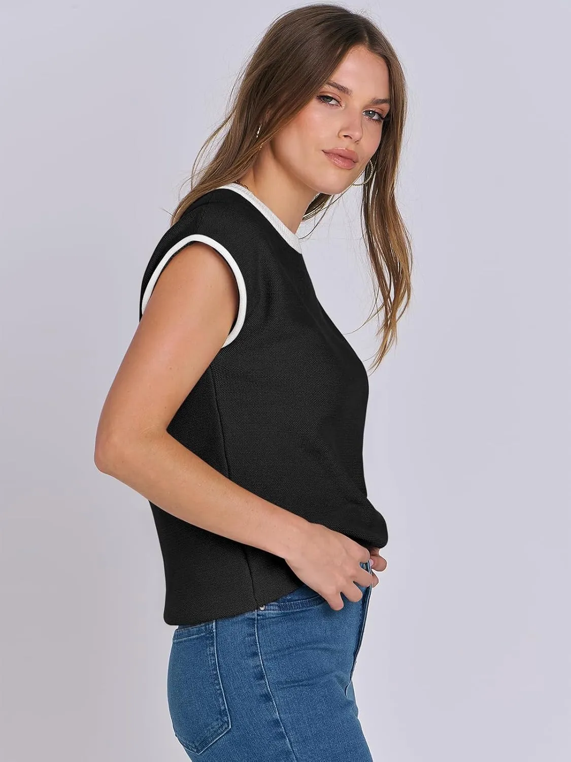 ANRABESS Womens Summer Cap Sleeve Sweater Crewneck Sleeveless Knit Tops Casual Fit Vest 2025 Trendy Tank Top Shirts