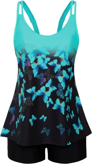 Arolina Tankini Swimsuits for Women Tummy Control Two Piece Bathing Suits Flowy Swim Tops with Boy Shorts