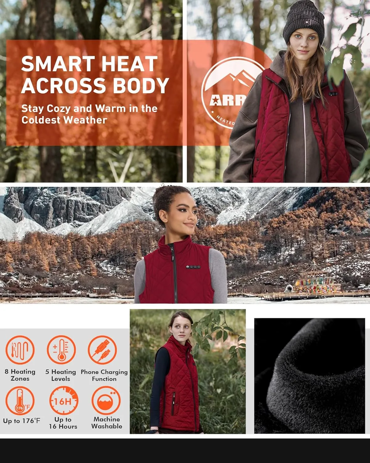 ARRIS Women`s Heated Vest, Size Adjustable 7.4V Electric Warm Vest with Battery Pack