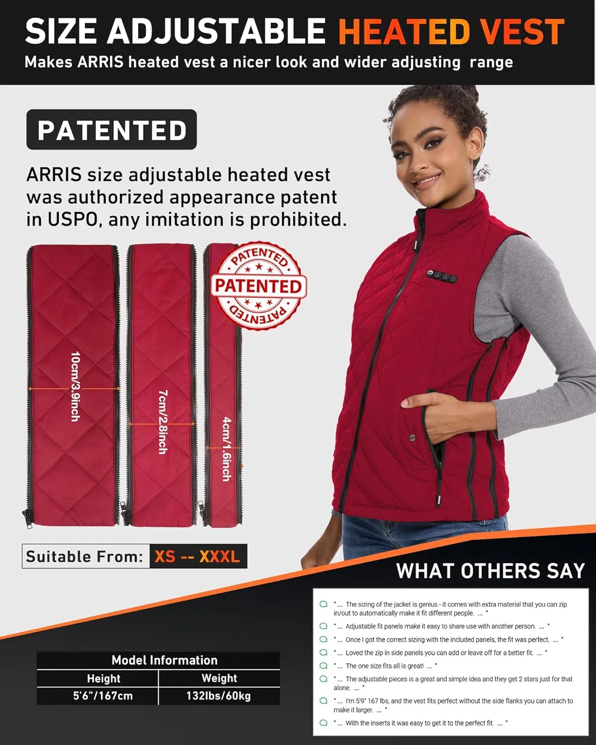 ARRIS Women`s Heated Vest, Size Adjustable 7.4V Electric Warm Vest with Battery Pack