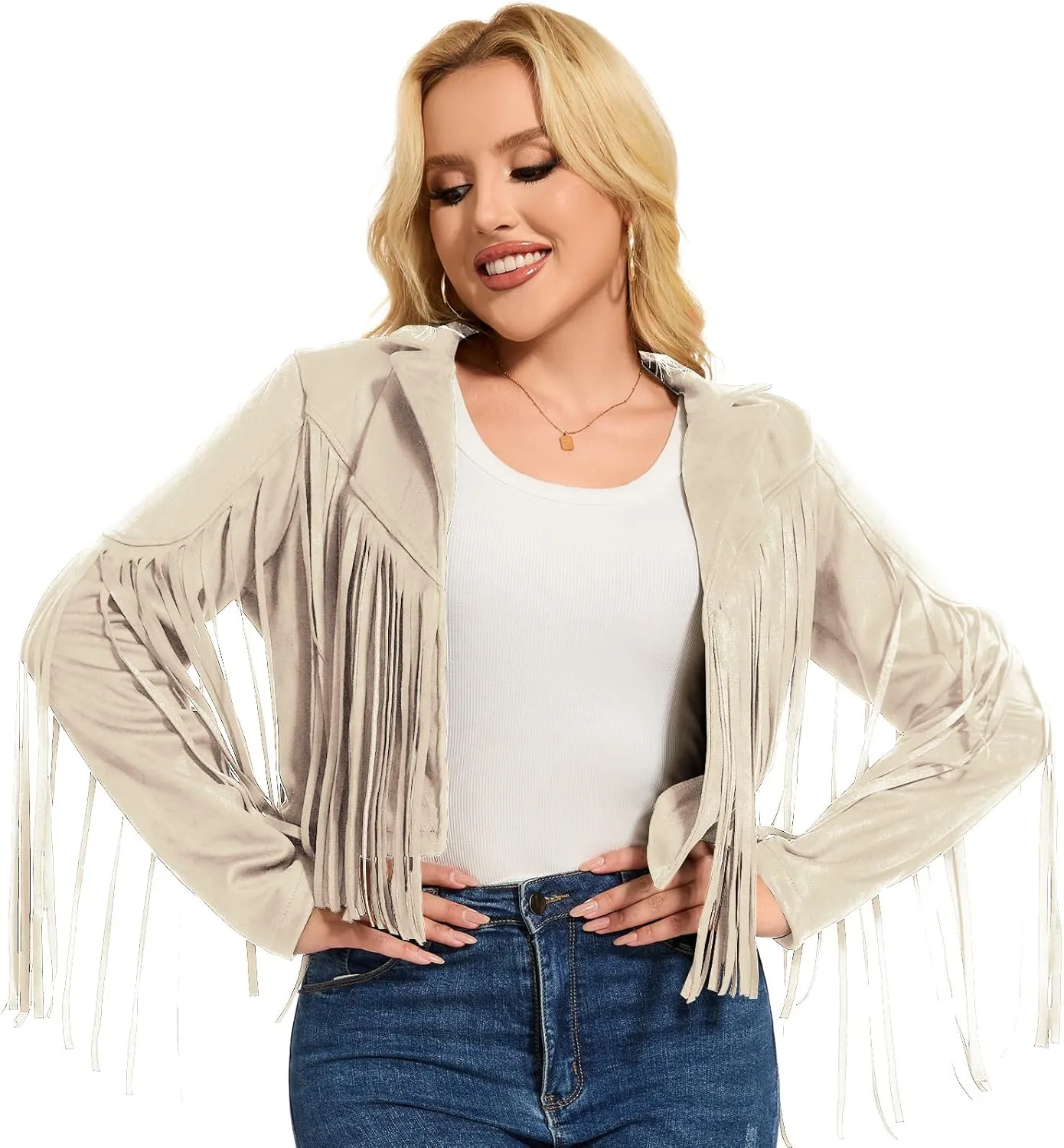 ATAMET 70s Women's Fringe Faux Suede Leather Jackets 60s Party Costume, Halloween 2025 Fashion Tassel Motorcycle Coats