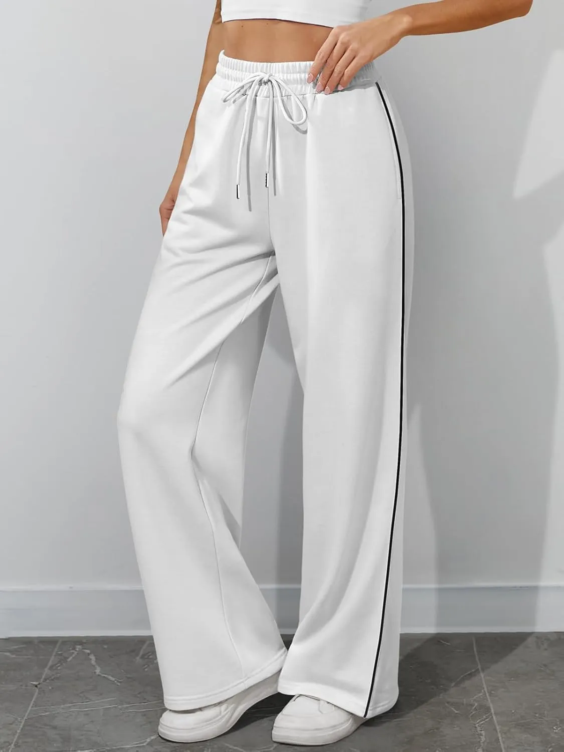 ATHMILE Womens Wide Leg Sweatpants Baggy Sweat Pants with Pockets High Waisted Track Drawstring Fashion Joggers