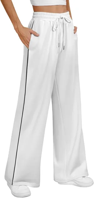 ATHMILE Womens Wide Leg Sweatpants Baggy Sweat Pants with Pockets High Waisted Track Drawstring Fashion Joggers