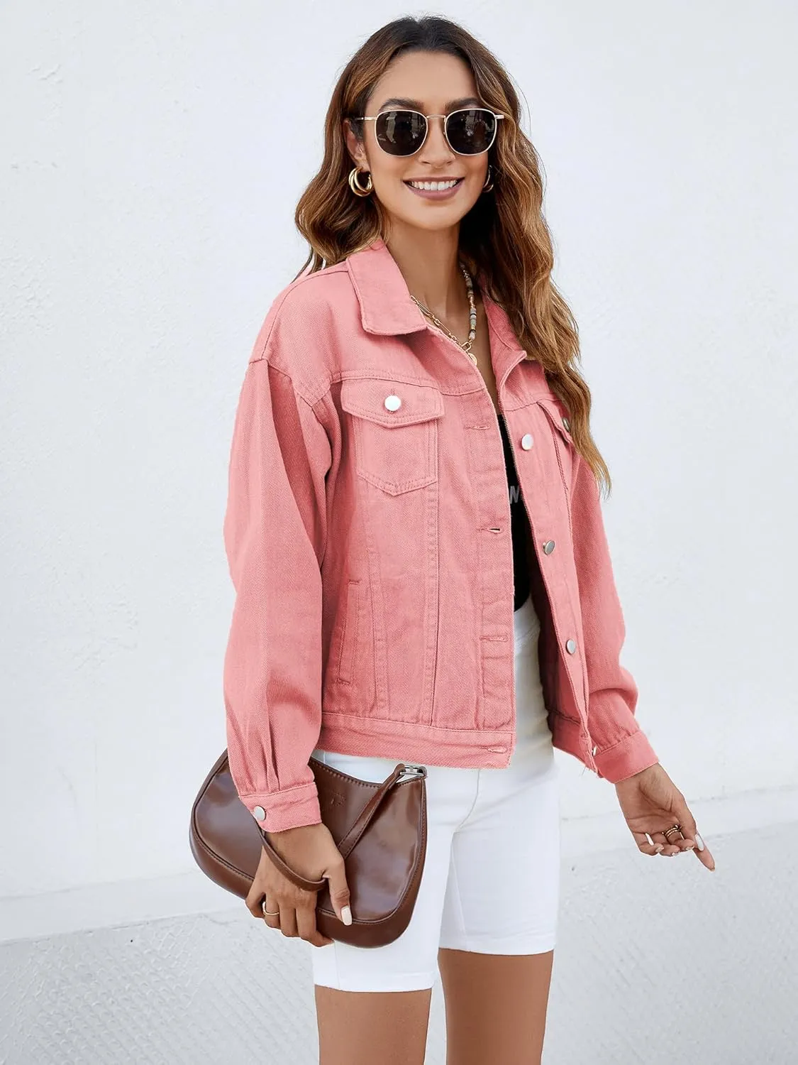 Atnlewhi Women's Long Sleeve Denim Jacket Casual Button Down Basic Jean Jackets with Pockets