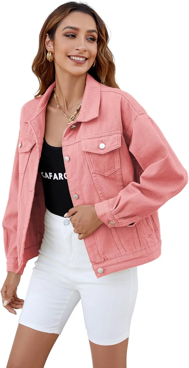 Atnlewhi Women's Long Sleeve Denim Jacket Casual Button Down Basic Jean Jackets with Pockets
