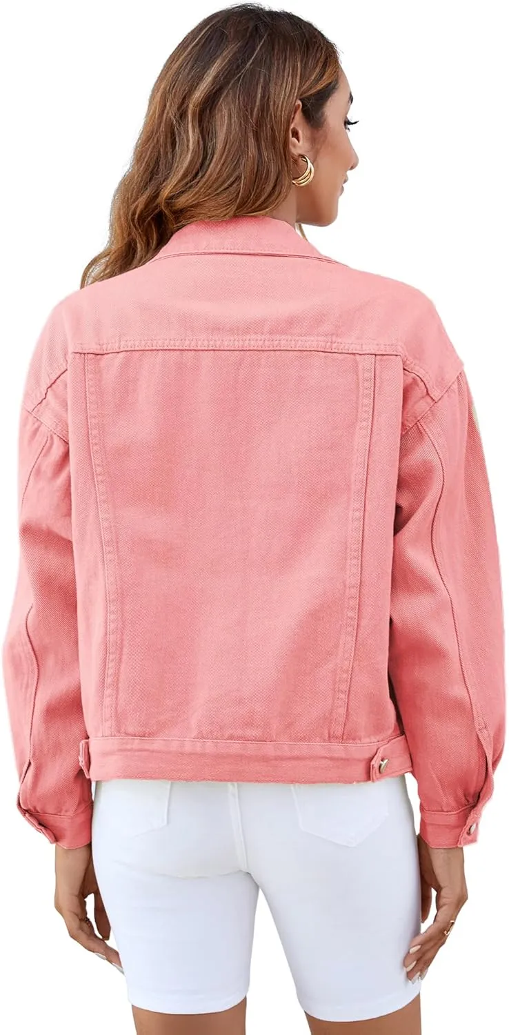 Atnlewhi Women's Long Sleeve Denim Jacket Casual Button Down Basic Jean Jackets with Pockets