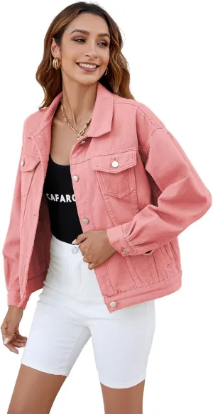 Atnlewhi Women's Long Sleeve Denim Jacket Casual Button Down Basic Jean Jackets with Pockets