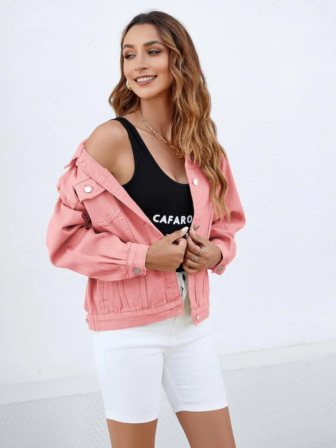 Atnlewhi Women's Long Sleeve Denim Jacket Casual Button Down Basic Jean Jackets with Pockets
