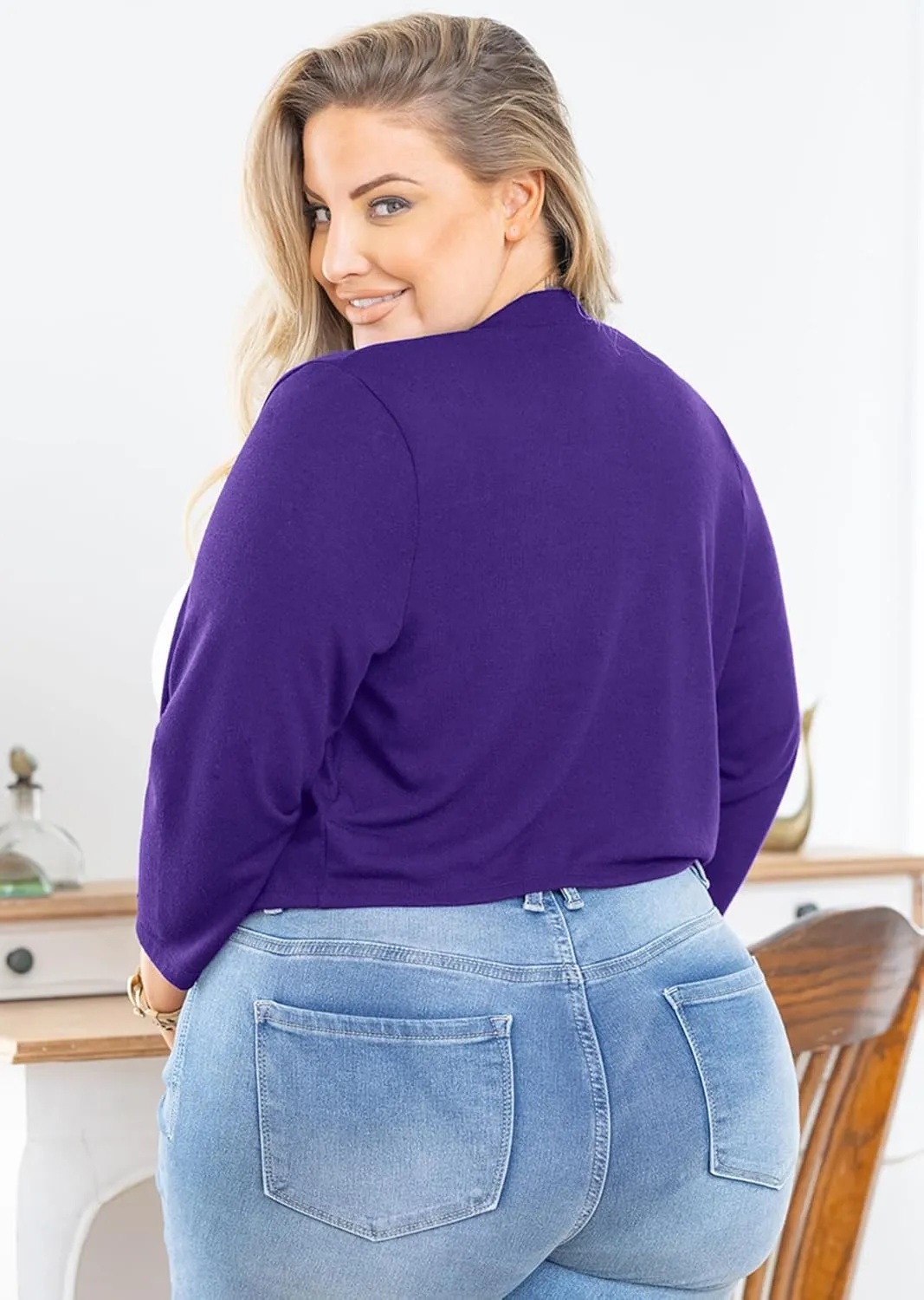 AusLook Women's Plus Size Shrug 3/4 Sleeve Lightweight Open Front Knit Cropped Bolero Cardigan Sweater 1X-5X