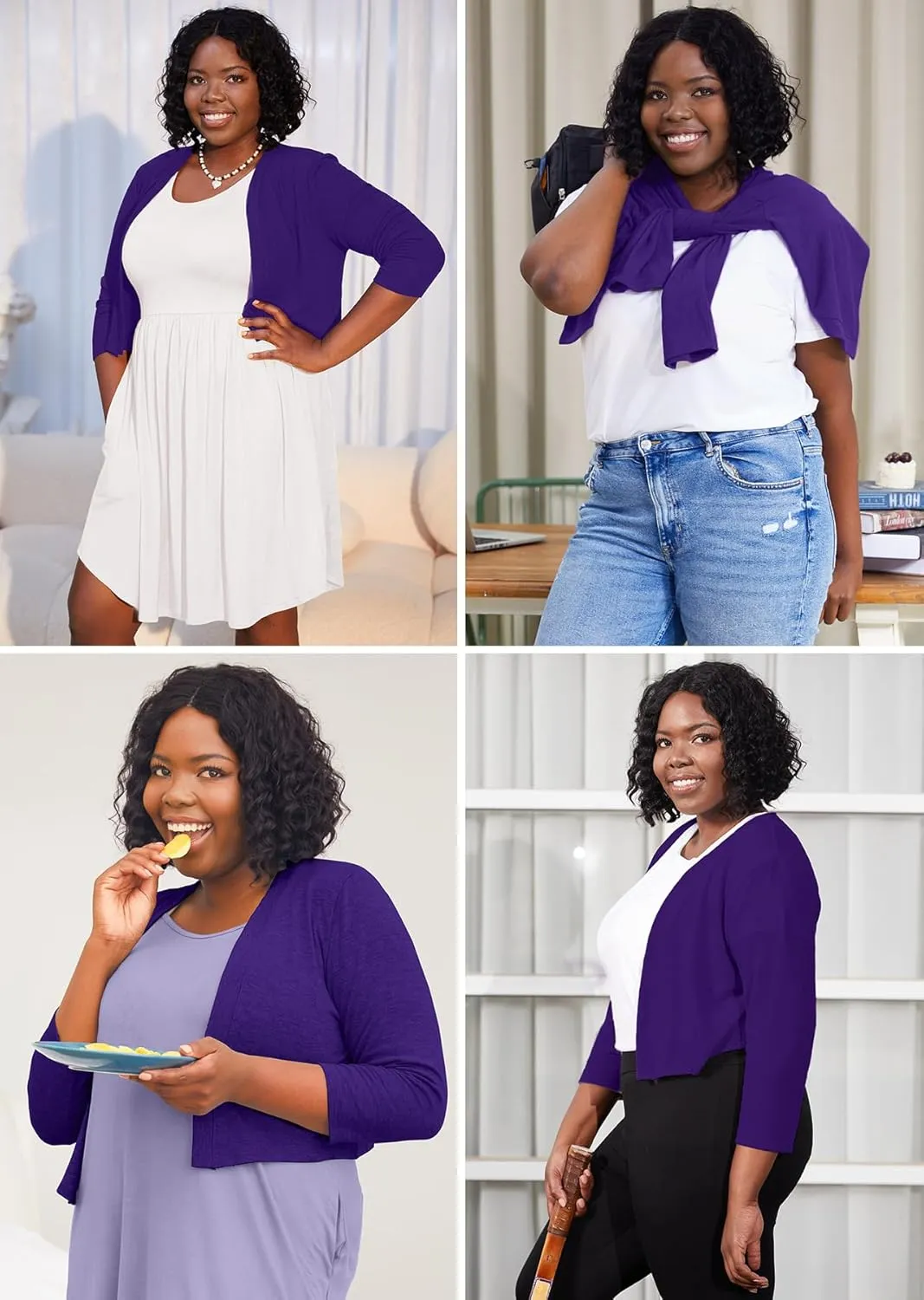 AusLook Women's Plus Size Shrug 3/4 Sleeve Lightweight Open Front Knit Cropped Bolero Cardigan Sweater 1X-5X