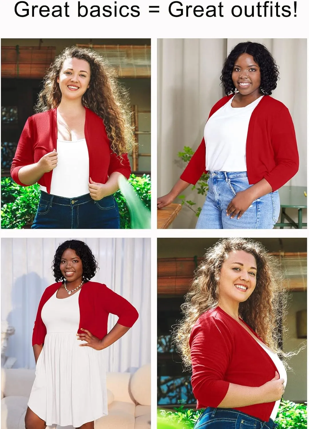 AusLook Women's Plus Size Shrug 3/4 Sleeve Lightweight Open Front Knit Cropped Bolero Cardigan Sweater 1X-5X
